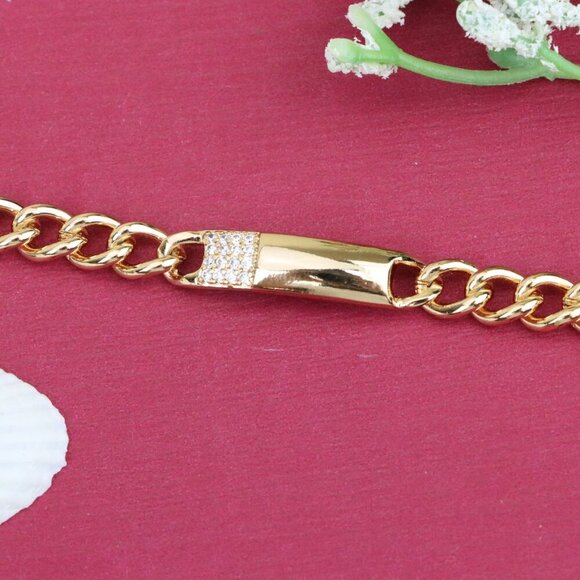 "Elegant Rose Gold Bracelet with Polished Bar & CZ Accent, XPBL0946 - Picture 10 of 12